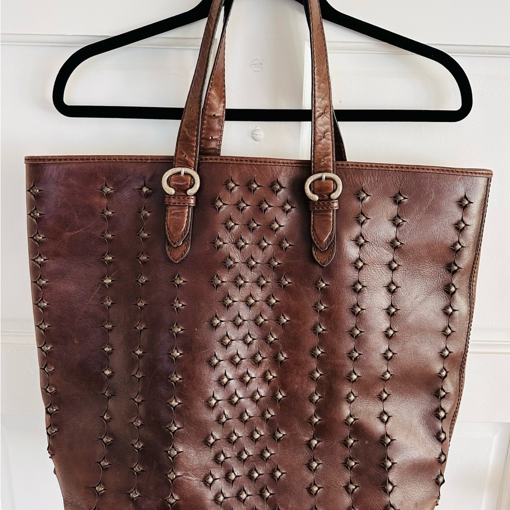 Authentic GIANFRANCO FERRE LARGE TOTE BAG BROWN LEATHER RARE